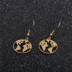 Stainless Steel Accessories Full Polished Laser Cut World Map Earrings Women