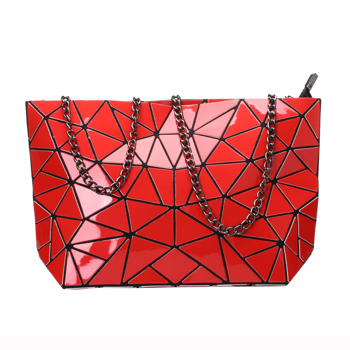 PU Geometric Diamond Lattice Single Shoulder Chain Bag For Women