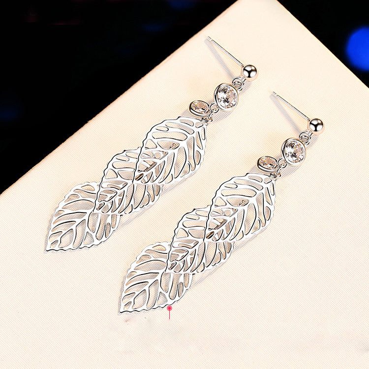 Fashion Long Leaf 925 Sterling Silver Earrings