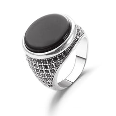 Men's Round Vintage Full Diamond Black Gemstone Ring