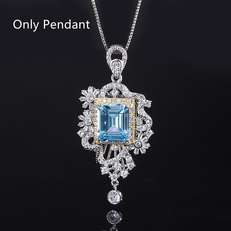 Simulated Aquamarine Pendant Ring Set