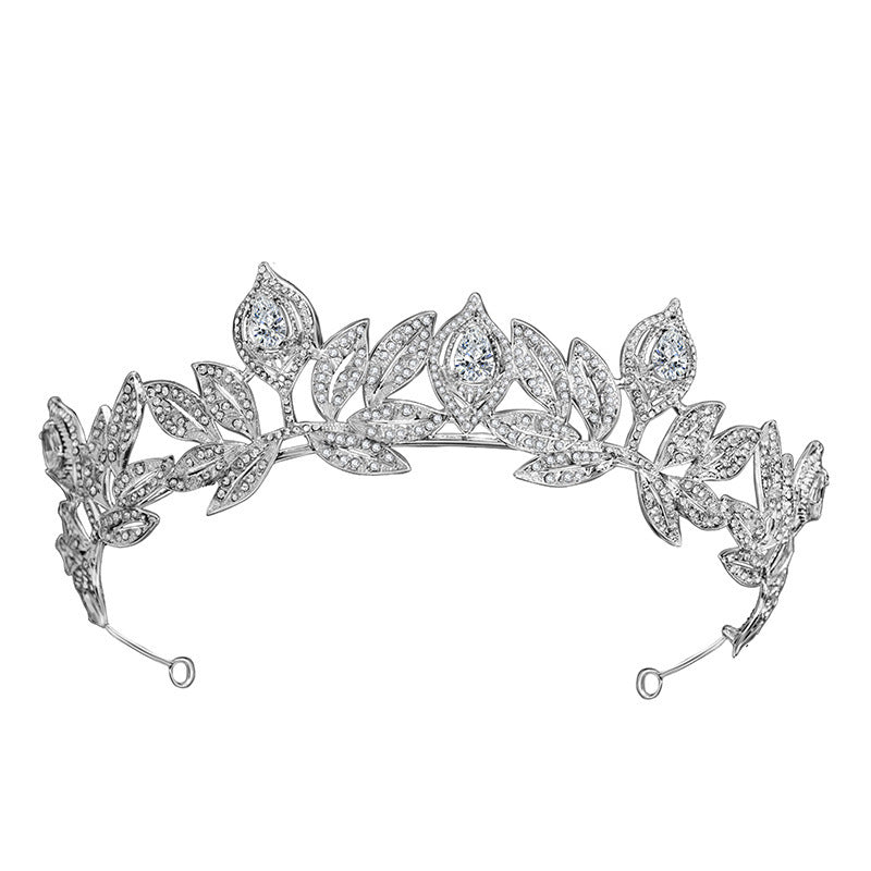 New Korean Bride Zircon Crown Alloy Rhinestone Accessories Princess Leaves Wedding Headdress