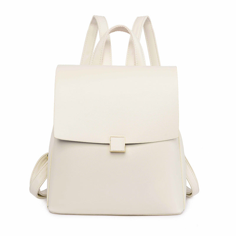 White soft leather student bag with open compartment