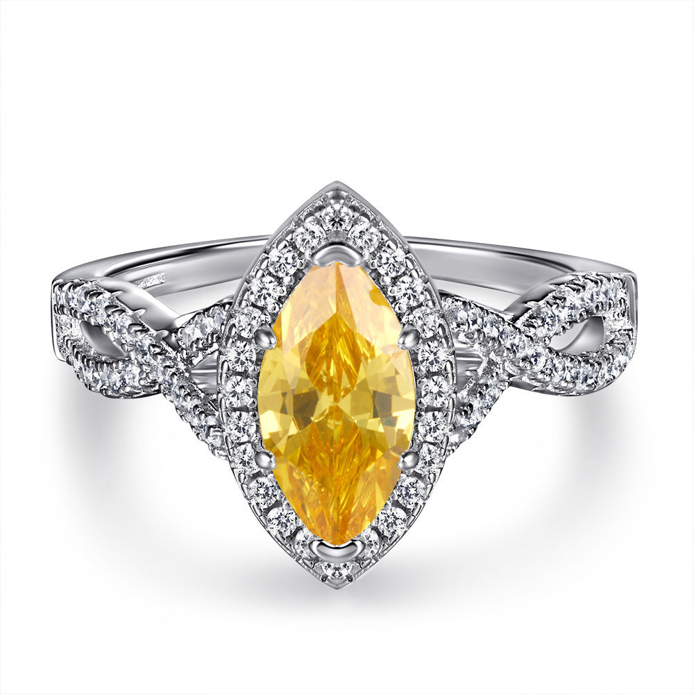 Personalized Horse Eye Shape Citrine Zircon Temperament Ring Row Diamond Ring