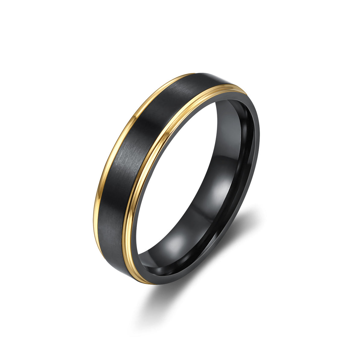 Brushed Titanium Steel Black Gold Ring