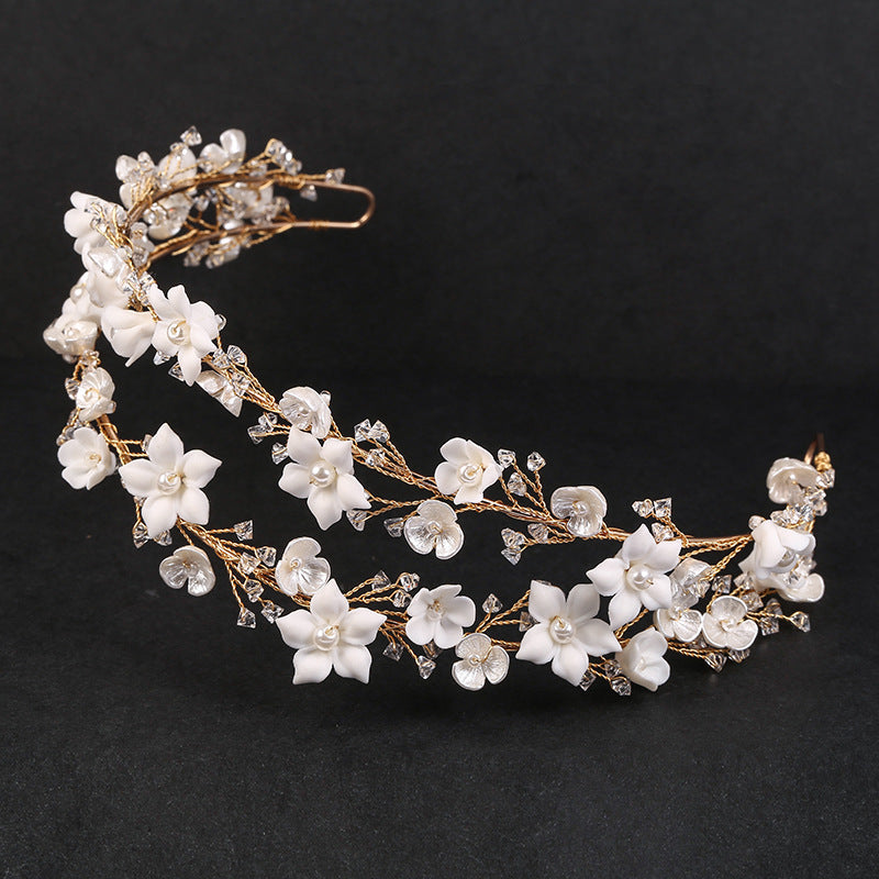 Women's Fashion Double White Ceramic Flower Crown Hair Accessories