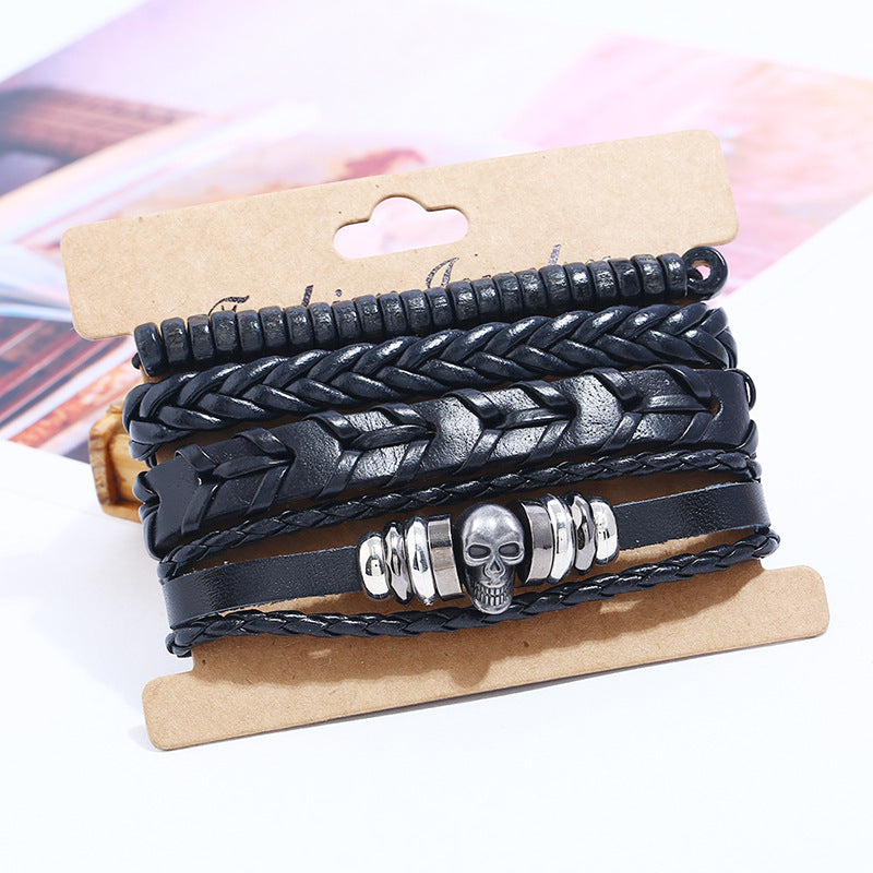 Skull braided cowhide bracelet