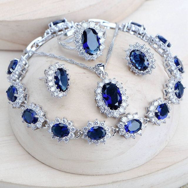 Silver 925 Women Bridal Jewelry Sets Blue Zirconia Costume  girls product  women accessories  women product  trendy jewelry  jewelry  women products  earing  necklace  silver  ellexo shop  girls accessories  Accessories  bridal sets  bridal jewelry set  fashion  Luxury  pendant  stylish  women fashion  women jewelry