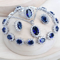 Silver 925 Women Bridal Jewelry Sets Blue Zirconia Costume  girls product  women accessories  women product  trendy jewelry  jewelry  women products  earing  necklace  silver  ellexo shop  girls accessories  Accessories  bridal sets  bridal jewelry set  fashion  Luxury  pendant  stylish  women fashion  women jewelry