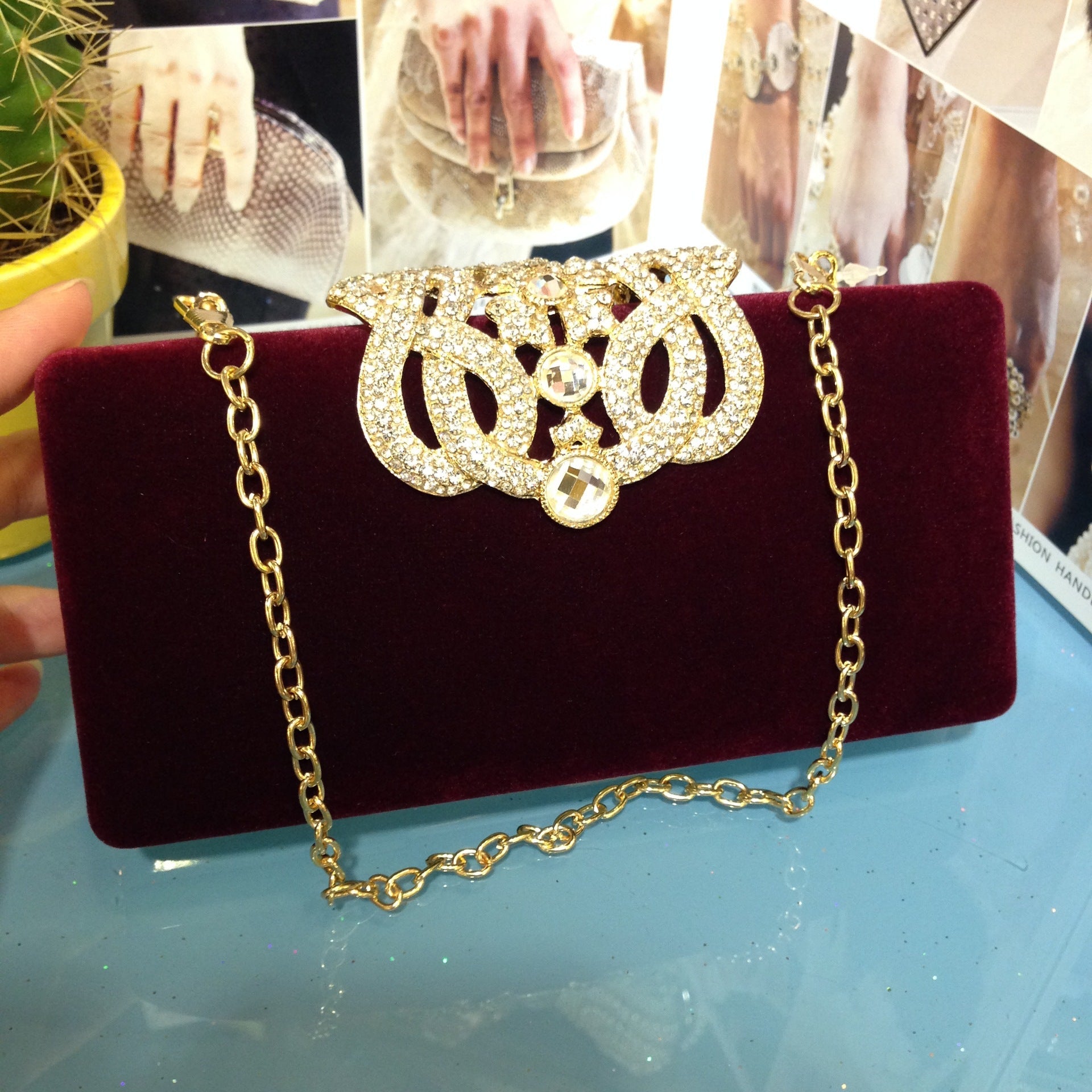 Rhinestone Crown Suede Ladies Bridal Bag