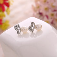 Butterfly Diamond Pearl Earrings For Women