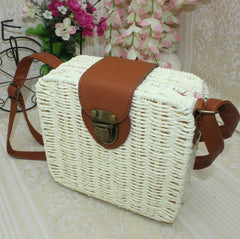 Women's rattan beach bag shoulder diagonal candy color small square box weaving straw bag