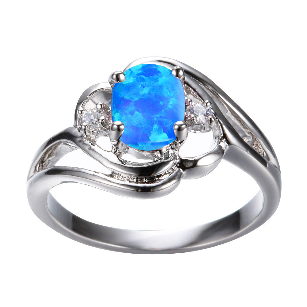 White Gold Oval White Opal Ring