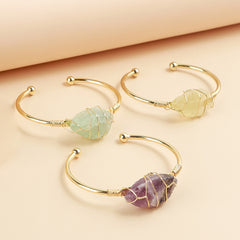 Affordable Luxury Fashion Wind Natural Raw Gemstone Winding Gold Bracelet