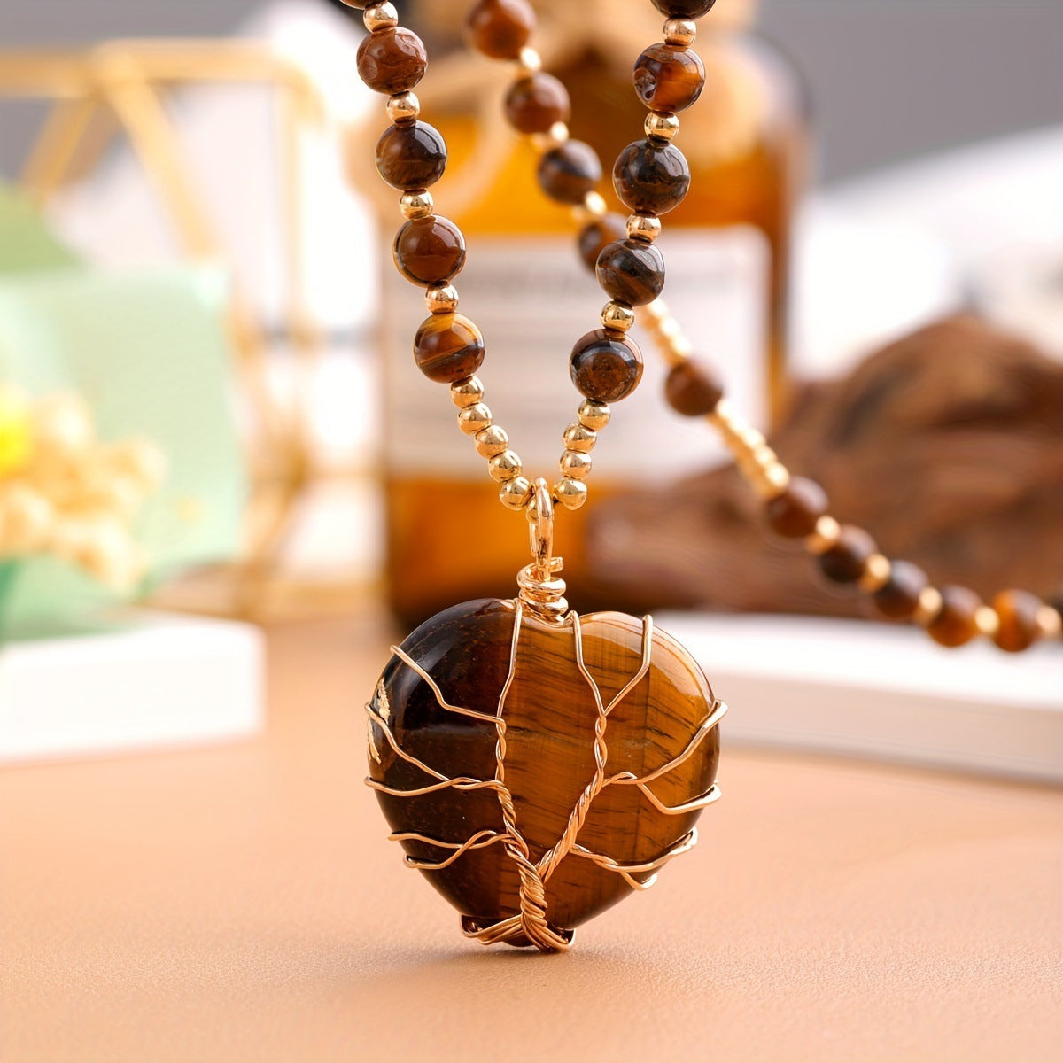 Heart-shaped Lucky Tree Crystal Ball Pendant Necklace