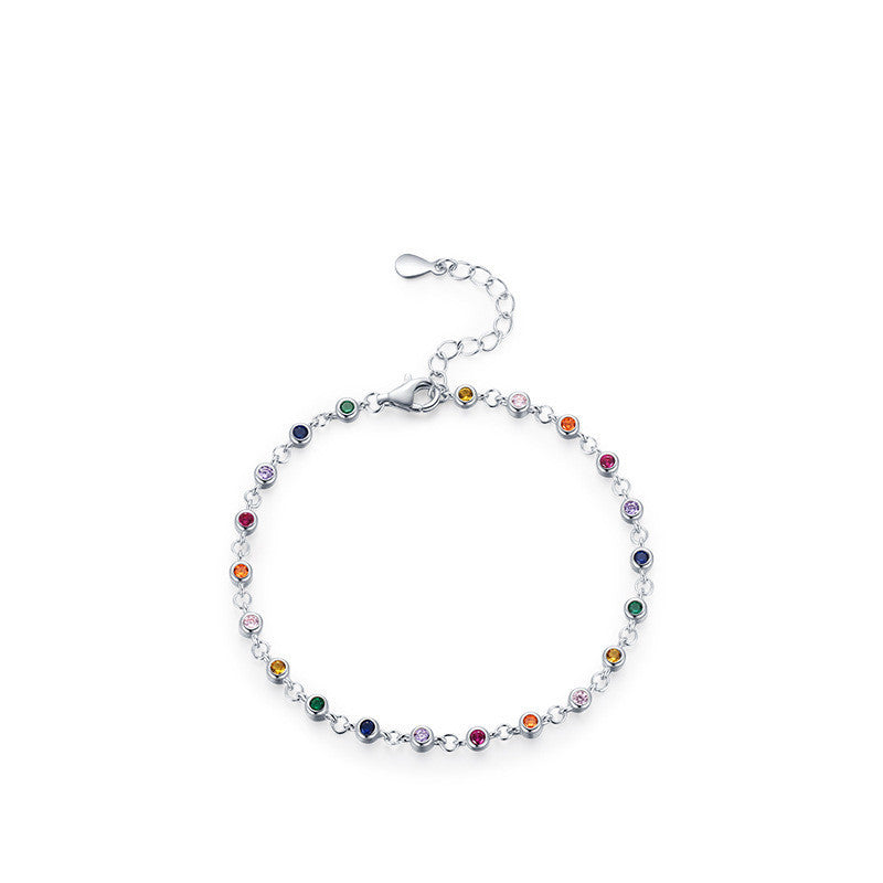 S925 Sterling Silver Rainbow Stone Bracelet