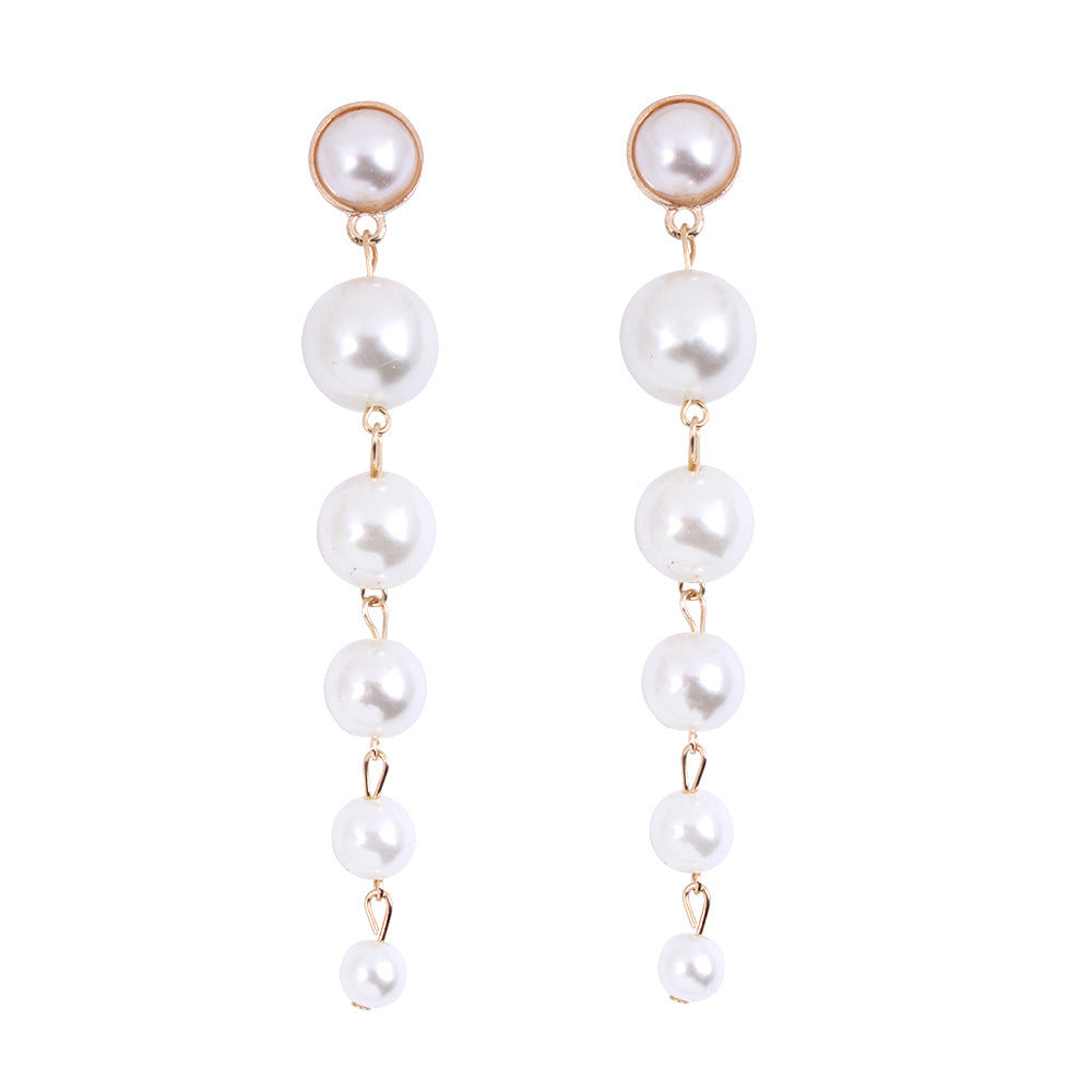 Large And Small Imitation Pearl Long Earrings