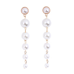 Large And Small Imitation Pearl Long Earrings