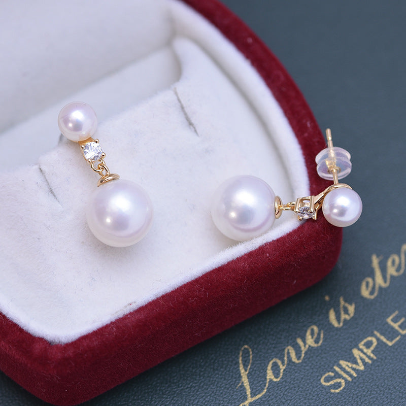 Fresh Water 6-11mm White Perfect Circle Strong Light Double Pearl Stud Earrings