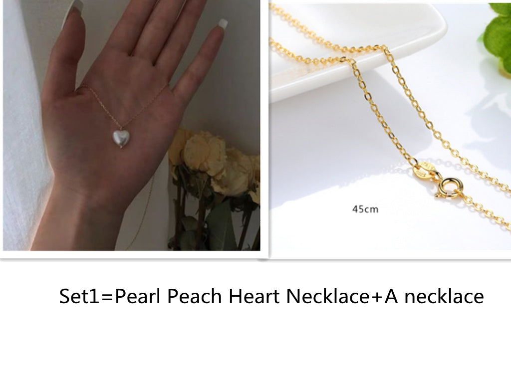 Simple And Sweet Girl Short Opal Pearl Peach Heart Pendant Clavicle Chain