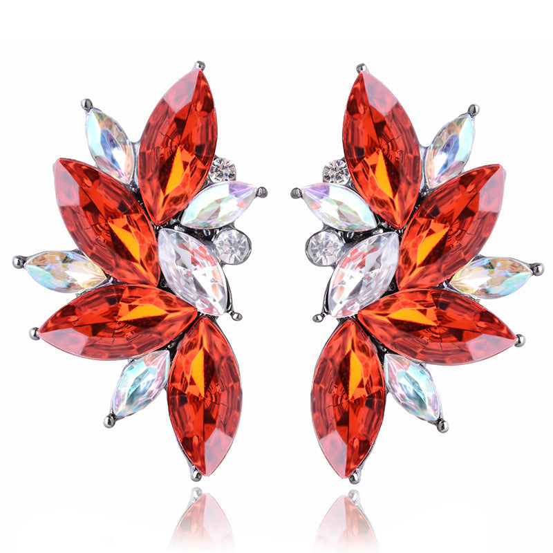 Exaggerated Retro Alloy Inlaid Crystal Geometric Semicircular Multicolor Stud Earring