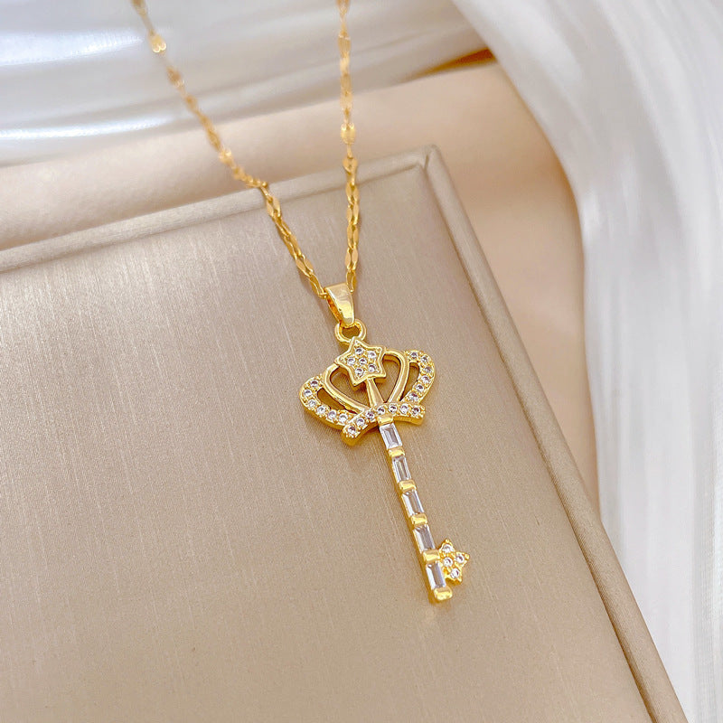 Titanium Steel Crown Key Light Luxury Banquet Marriage Necklace