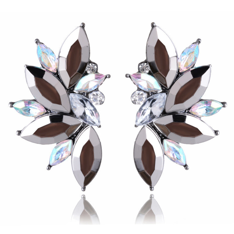 Exaggerated Retro Alloy Inlaid Crystal Geometric Semicircular Multicolor Stud Earring