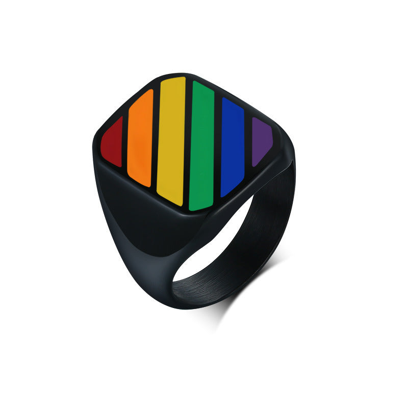 Titanium Steel Rainbow Drip Ring Stainless Steel Gay Geometric Plane Gay Ring