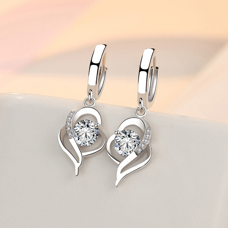 Long Fashion New Tide Heart-shaped Earrings White Copper Jewelry