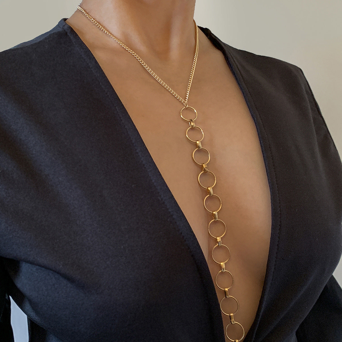 Round Ring Chain Necklace One Body Chain Women