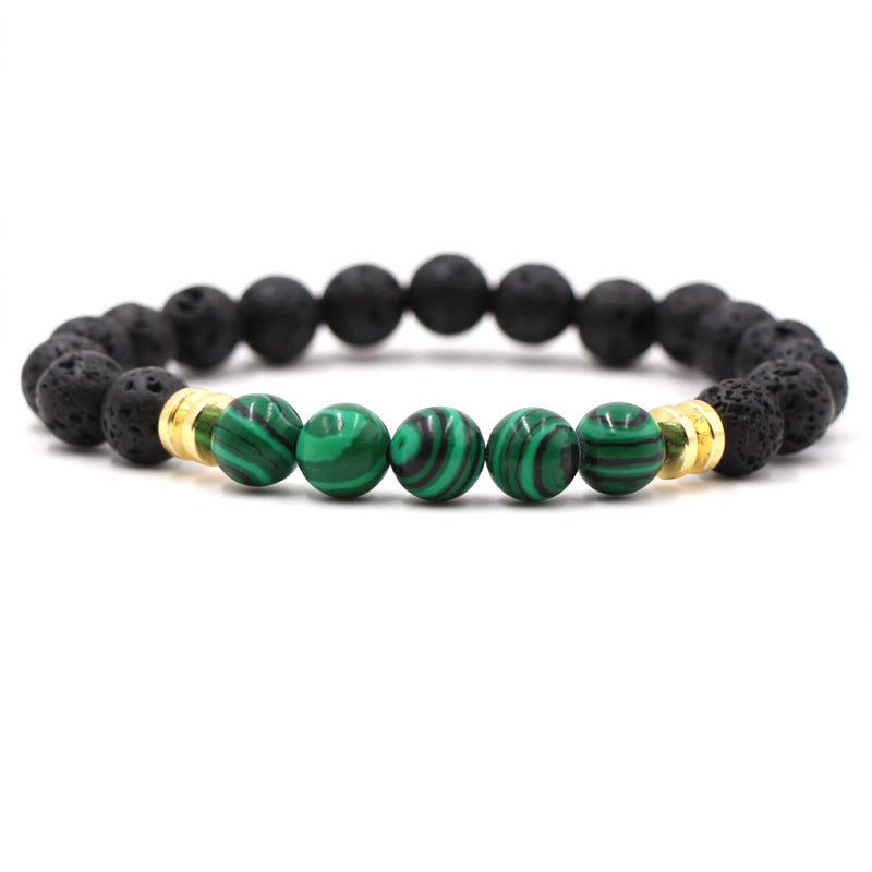 Natural stone black lava volcanic stone malachite bracelet