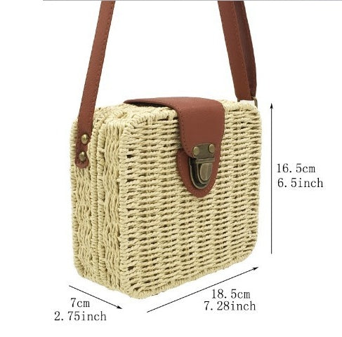 Women's rattan beach bag shoulder diagonal candy color small square box weaving straw bag