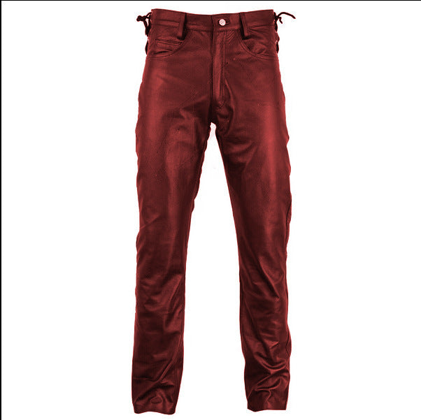 European And American Solid Color PU Strap Casual Men's Leather Pants