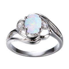 White Gold Oval White Opal Ring