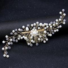 Handmade Pearl Copper Wire Silver-plated Hair Comb Headdress