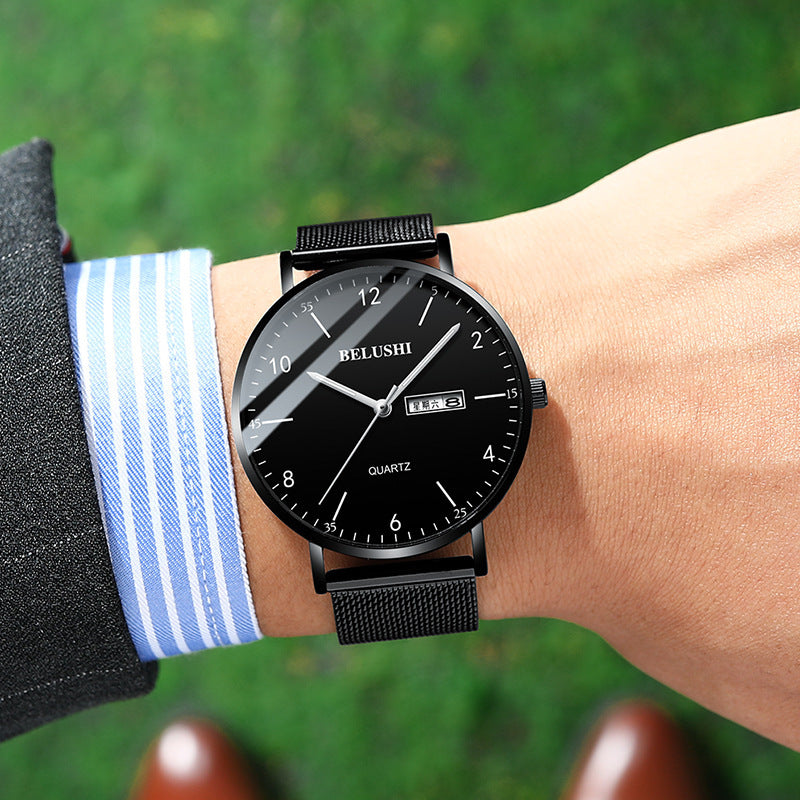  Men's Business Casual Quartz Watch on a model's wrist 