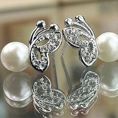 Butterfly Diamond Pearl Earrings For Women