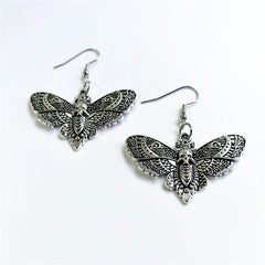 Gothic Silver Skull Butterfly Earrings