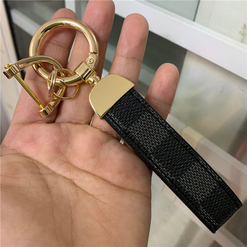 Luxury Genuine Leather Lanyard Keychain Men Women Square Pattern Gunmetal Buckle Car Key Ring Holder Jewelry Gift Chaveiro