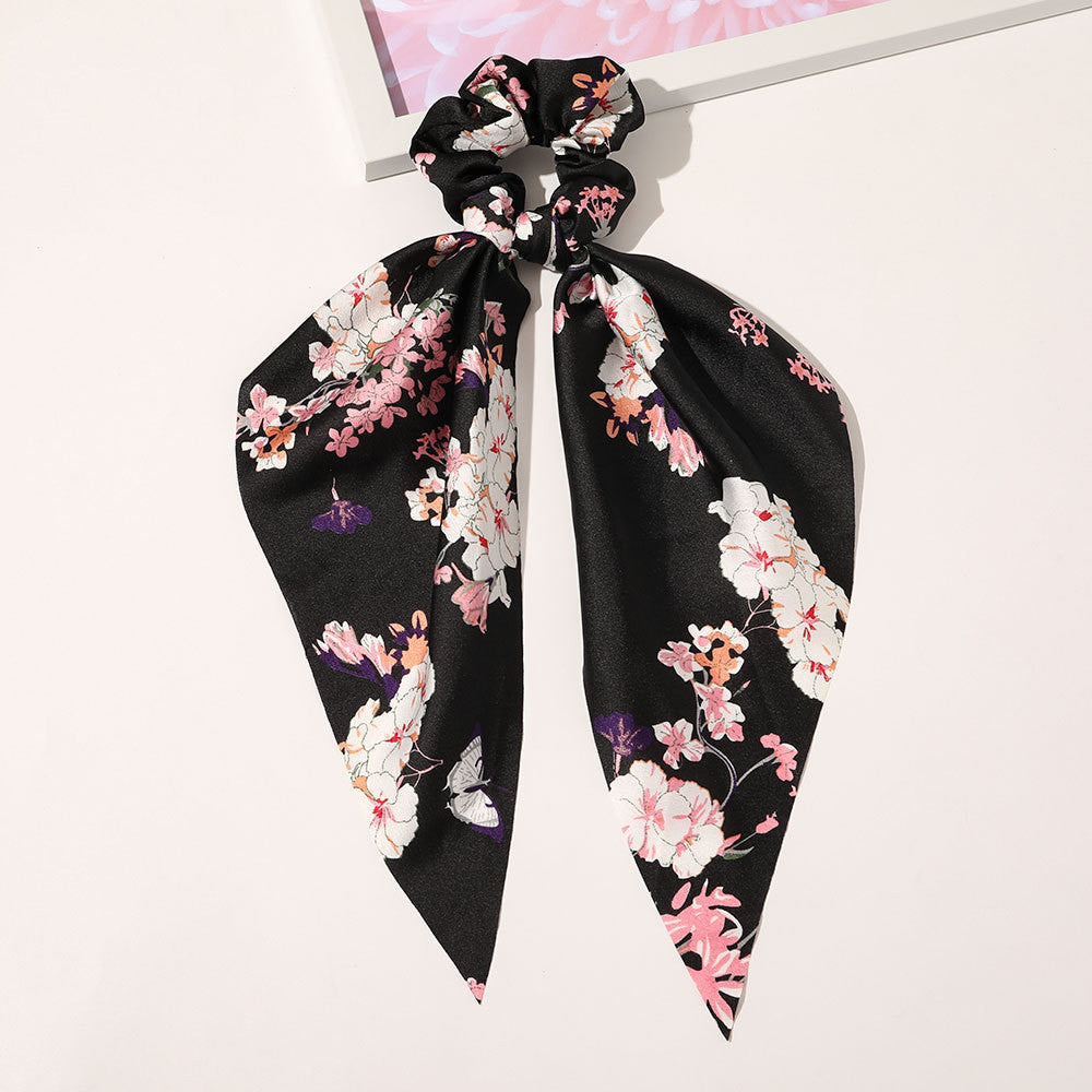 Monochrome Silky Square Scarf Hair Tie Ladies Ponytail Tie