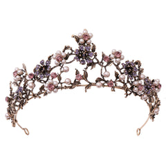 Floral Paved Black Diamond Pearl Baroque Bridal Tiara