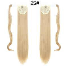 European And American Long Straight Hair Velcro Ponytail