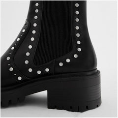 Chunky Heel Martin Windmill Rivet Boots