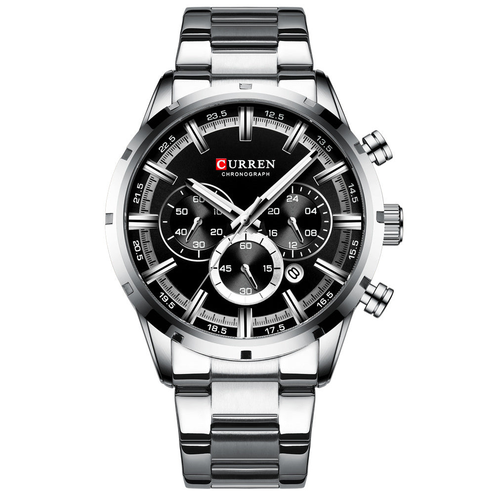 Waterproof Quartz Six-hand Calendar Steel Band Business Men's Watch