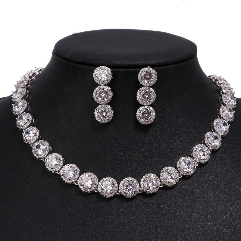 New Luxury Round Zircon Necklace Earrings Set