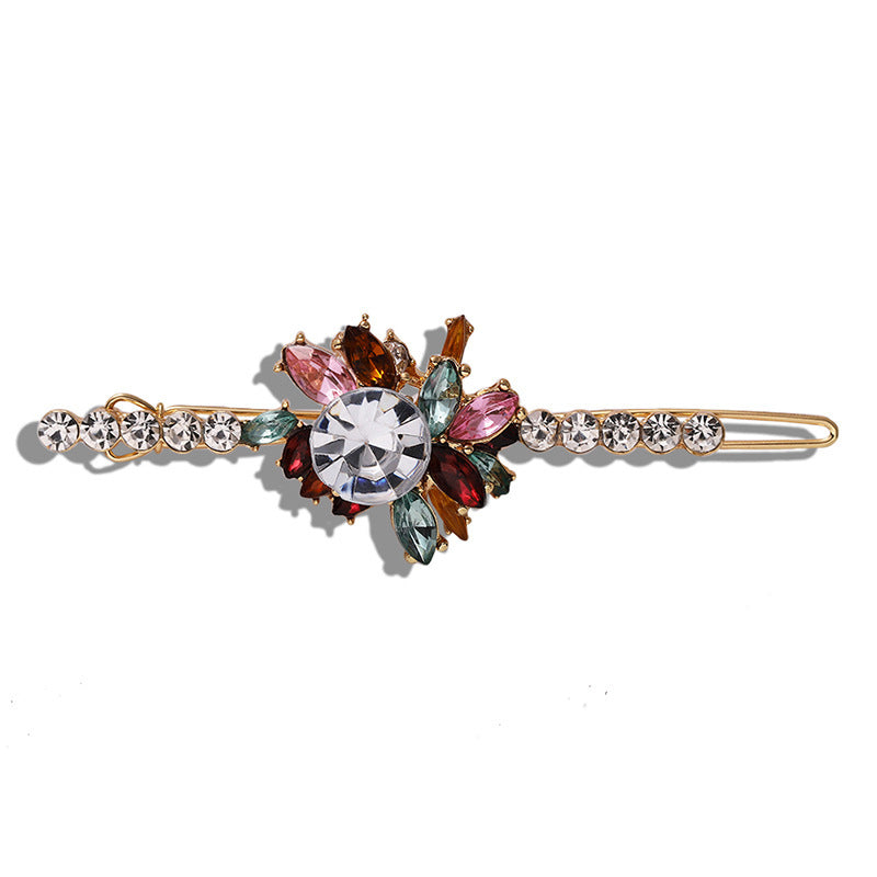 Temperament color diamond flower hairpin