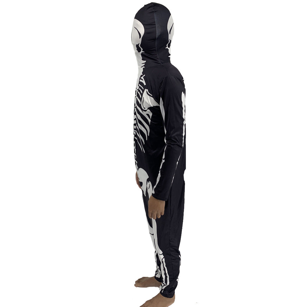 Halloween Carnival Skeleton Zipper Hooded One-piece