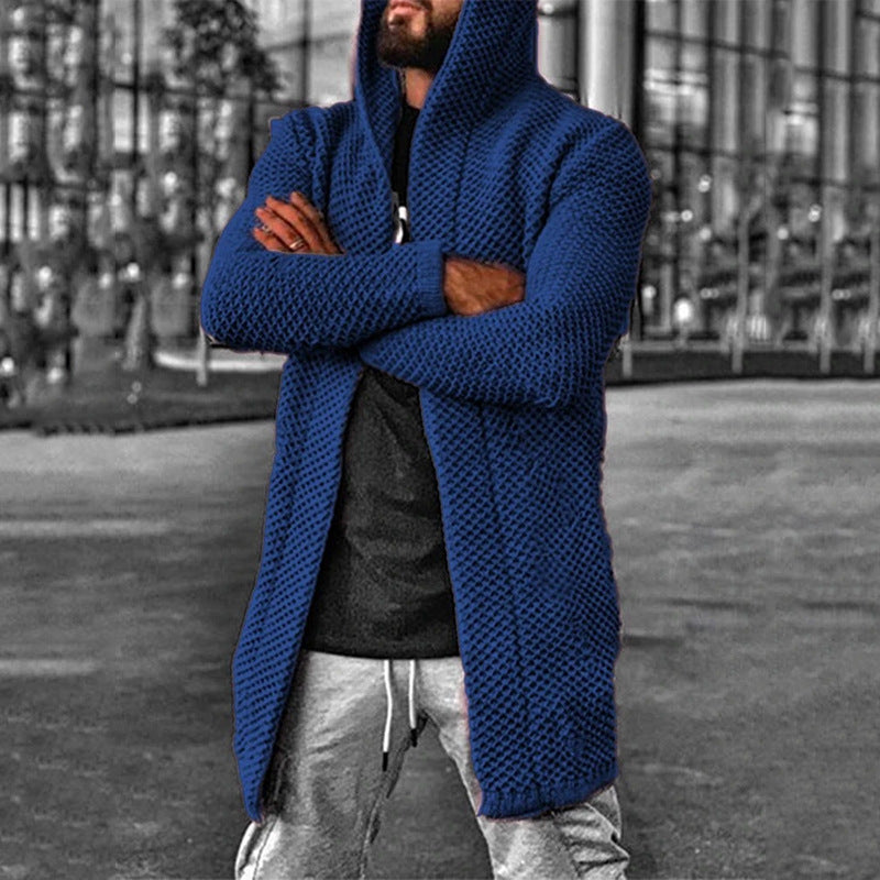 Men's cardigan solid color hooded sweater coat