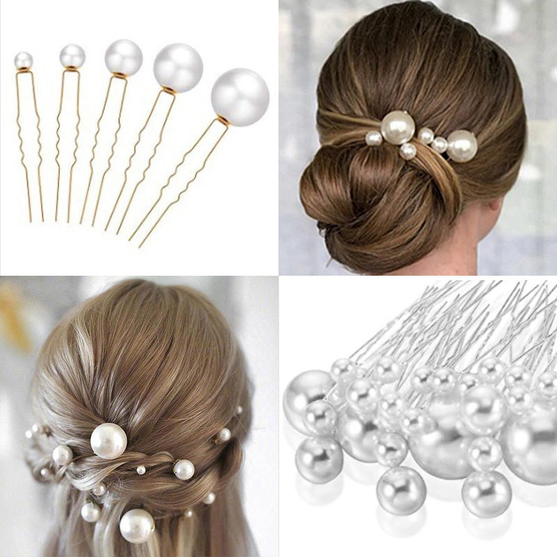 Pearl Hair Fork Clip Insert Needle Alloy Round Bead Headdress