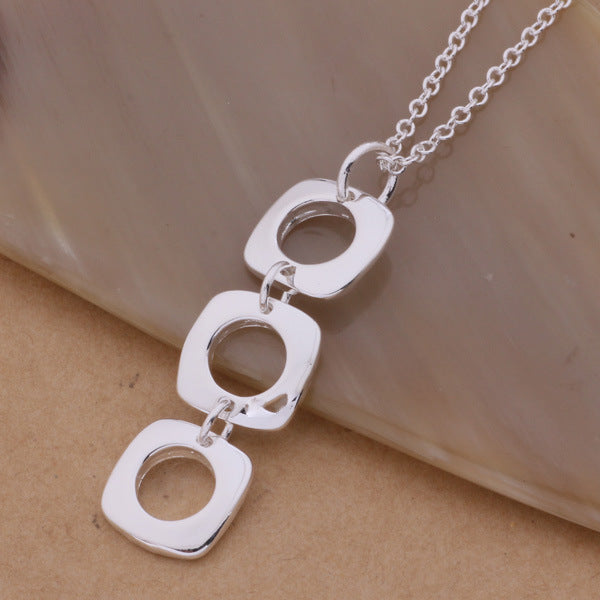 Silver Plated Set Korean Fashion Square Earring Necklace